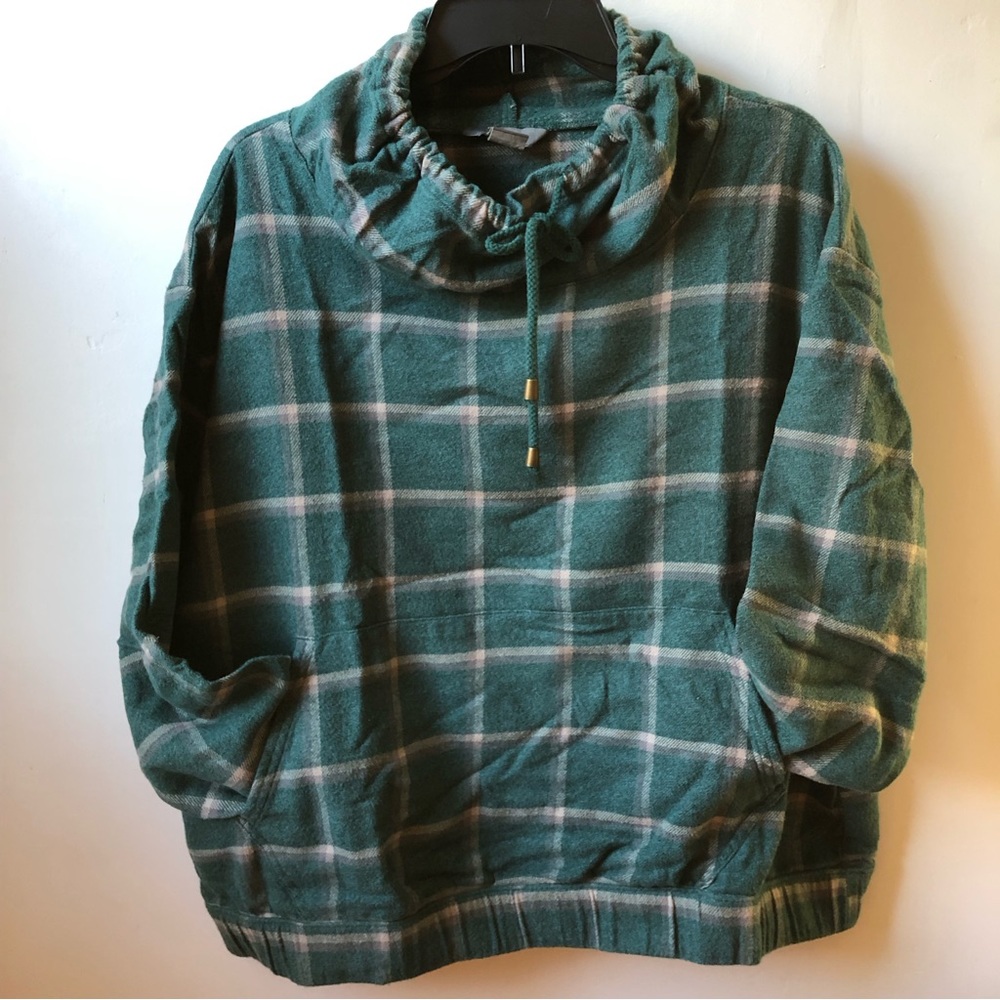 Natural Reflections Women’s Cowl Neck Green Plaid Pullover Size XL